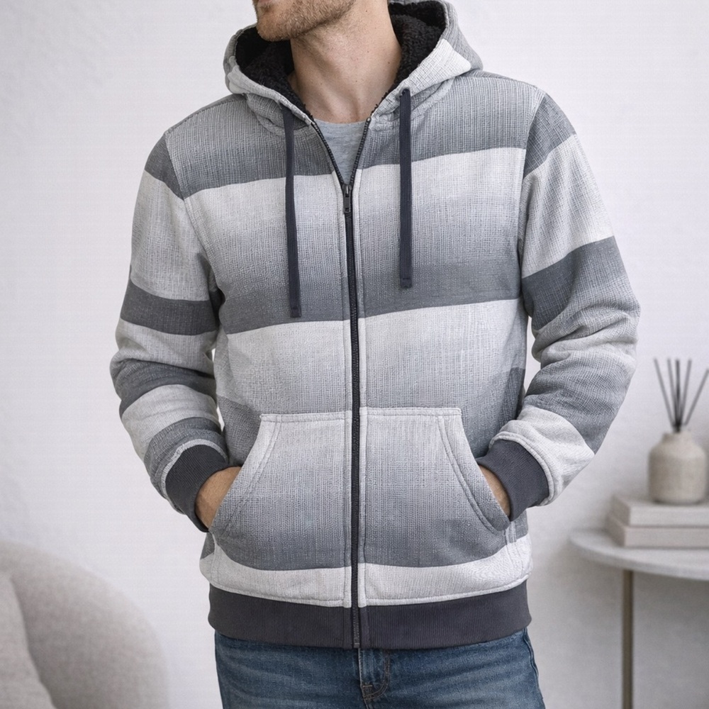 Hybrid & company Gray Ombre Striped Hooded Zip Sweater